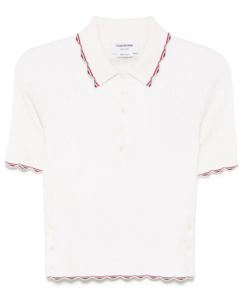 Thom Browne Geripptes Poloshirt mit RWB-Streifen - 100 WHITE 100
