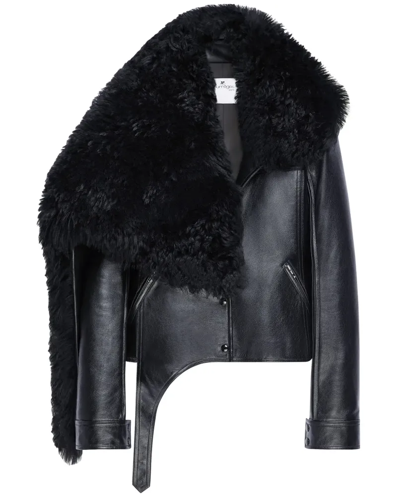 Courrèges Lederjacke mit Shearling-Kragen - Schwarz Schwarz