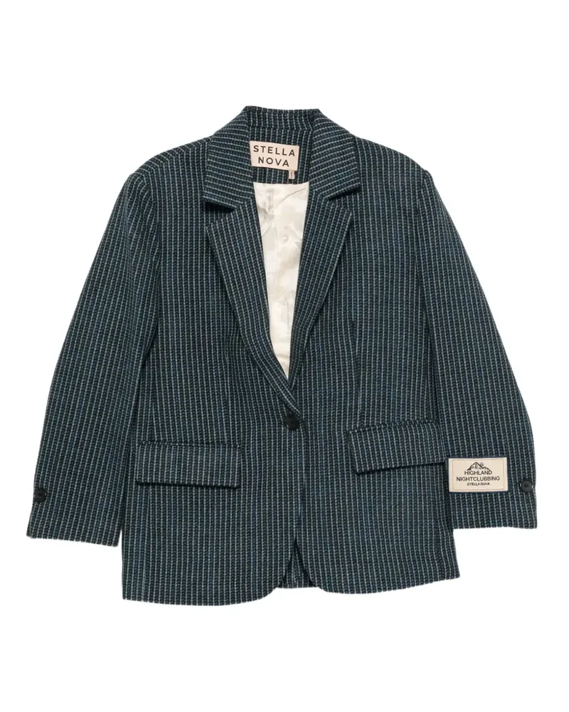 Stella Nova check-pattern logo-patch blazer - Blau Blau
