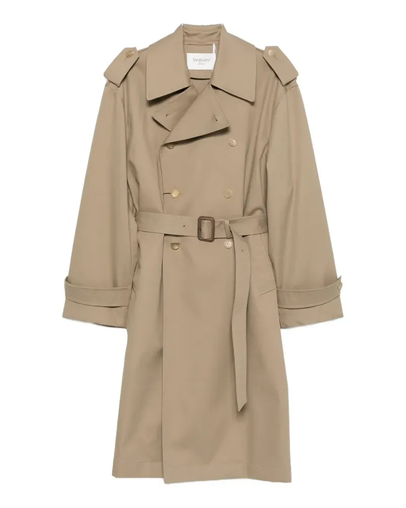 Saint Laurent double-breasted belted trench coat - Nude Nude
