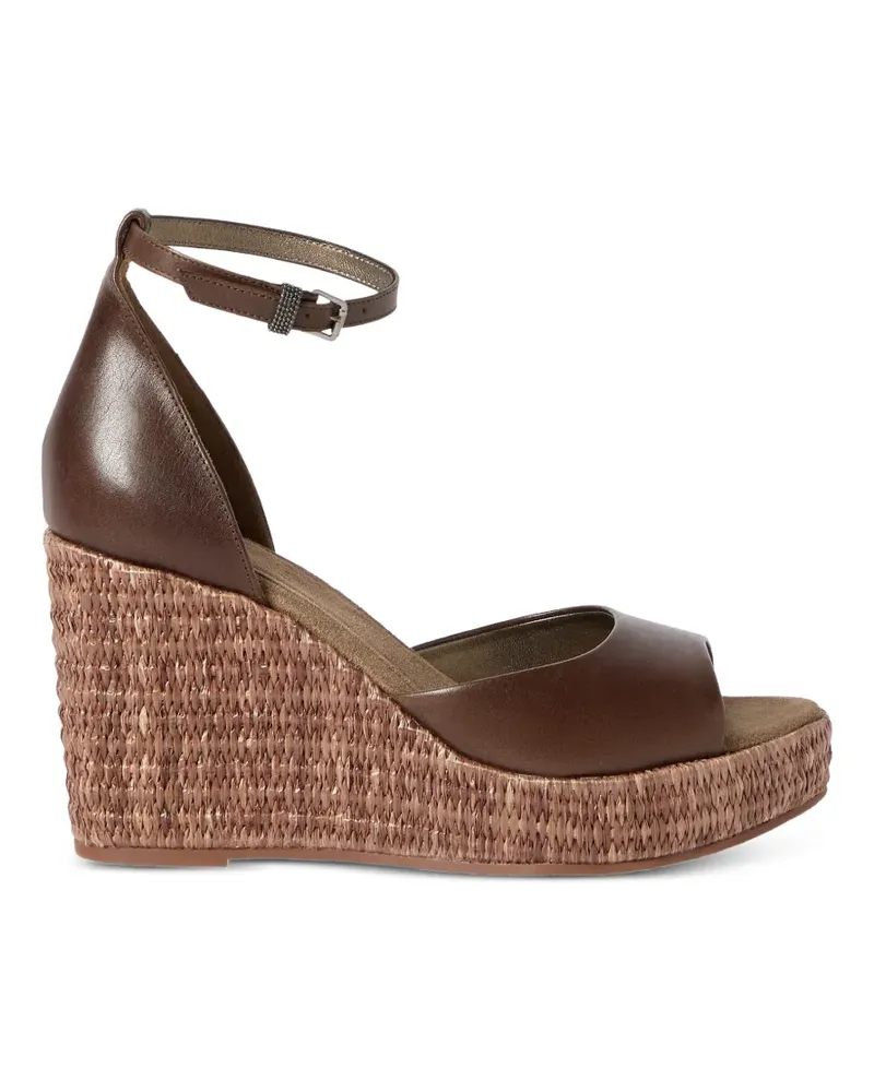 Brunello Cucinelli Espadrille-Wedges aus Wildleder mit edler Schlaufe - Braun Braun