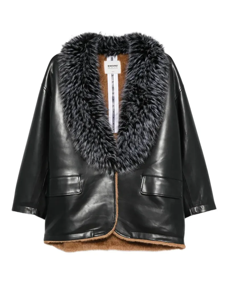s.w.o.r.d 6.6.44 Ledermantel mit Pelzbesatz - Schwarz Schwarz