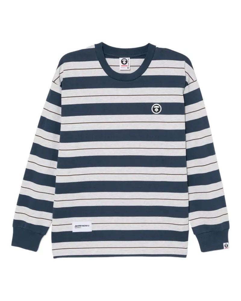BAPE Gestreiftes T-Shirt mit Logo - Grau Grau