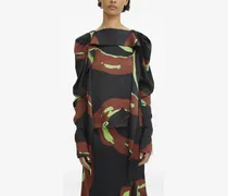 Puffärmel-Bluse mit Wirbel-Print - Schwarz