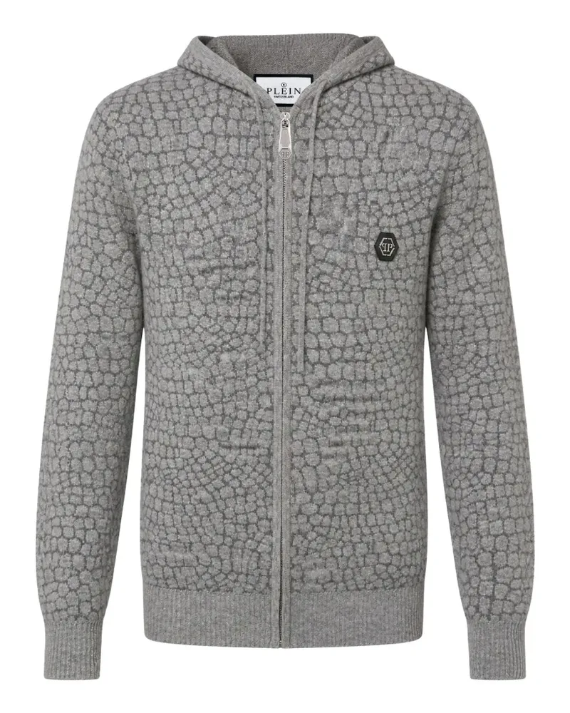 Philipp Plein wool cashmere zip hoodie Cocco - Grau Grau