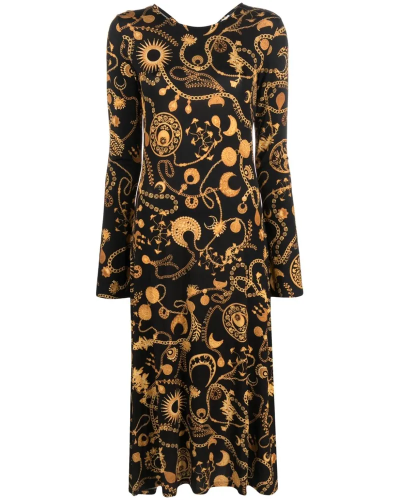 Marine Serre Midikleid mit Schmuck-Print - Schwarz Schwarz