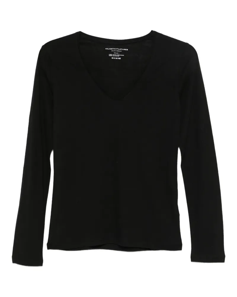 Majestic Langarmshirt mit V-Ausschnitt - Schwarz Schwarz