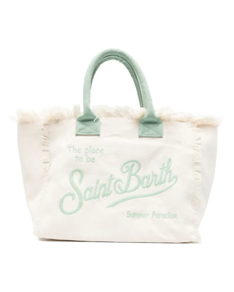 MC2 Saint Barth frayed-edge logo-embroidered beach bag - Nude Nude