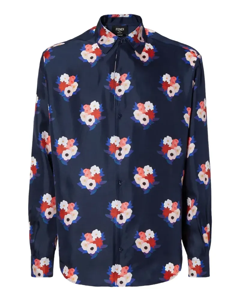 Fendi Hemd mit Blumen-Print - Blau Blau