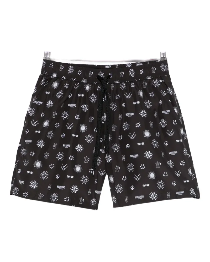 Moschino drawstring print swim shorts - Schwarz Schwarz