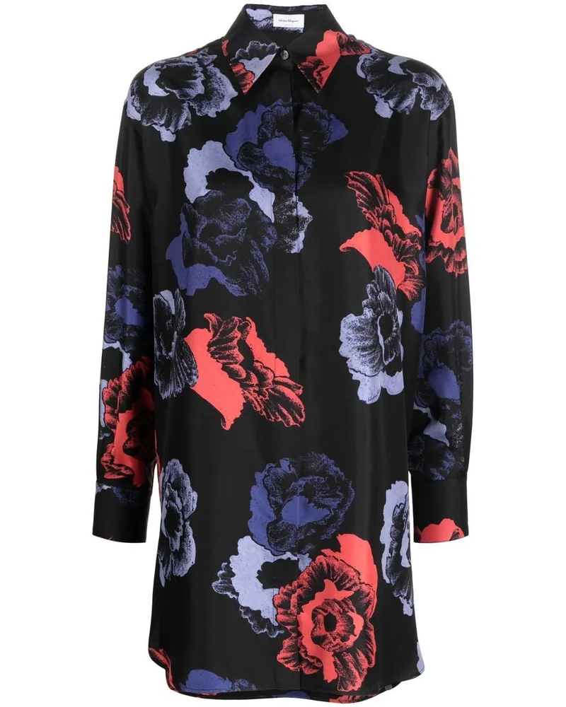 Ferragamo Hemd mit Blumen-Print - Schwarz Schwarz