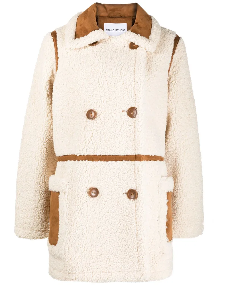 STAND Doppelreihiger Mantel aus Faux-Shearling - Weiß Weiß