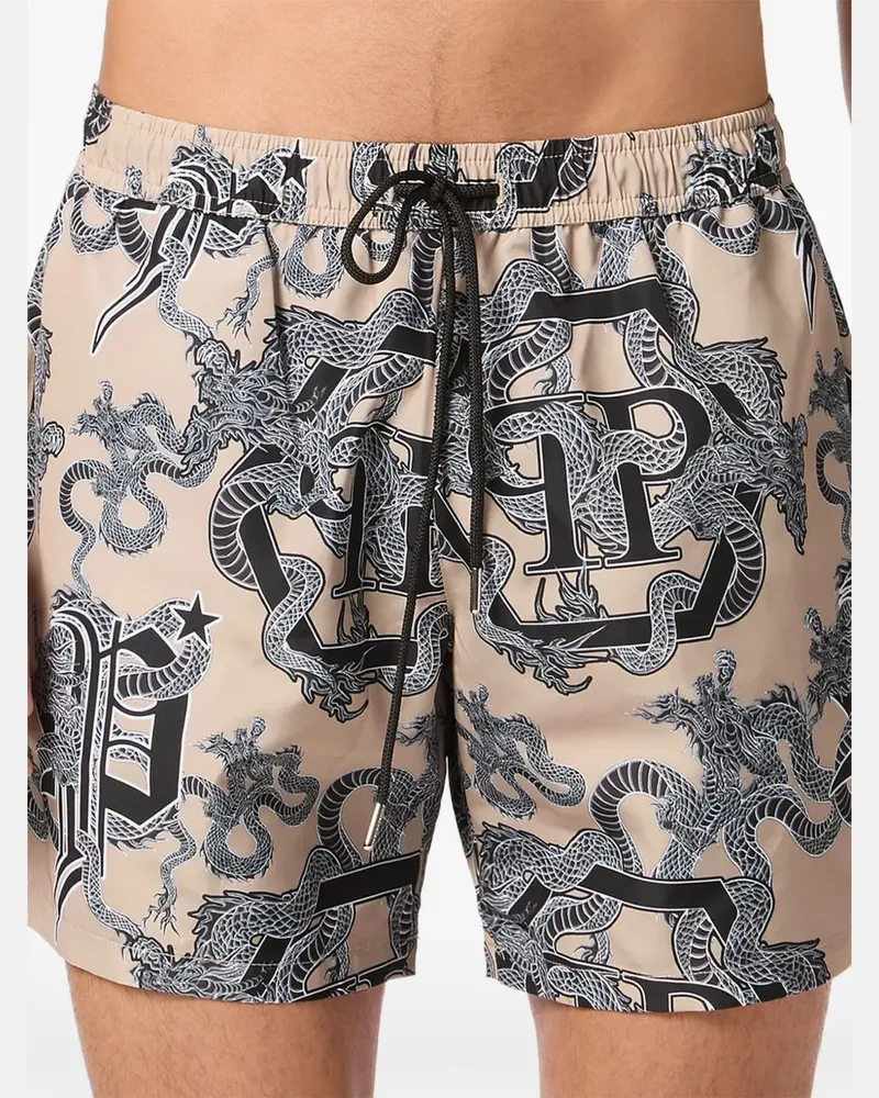 Philipp Plein Badeshorts mit Logo-Print - Nude Nude