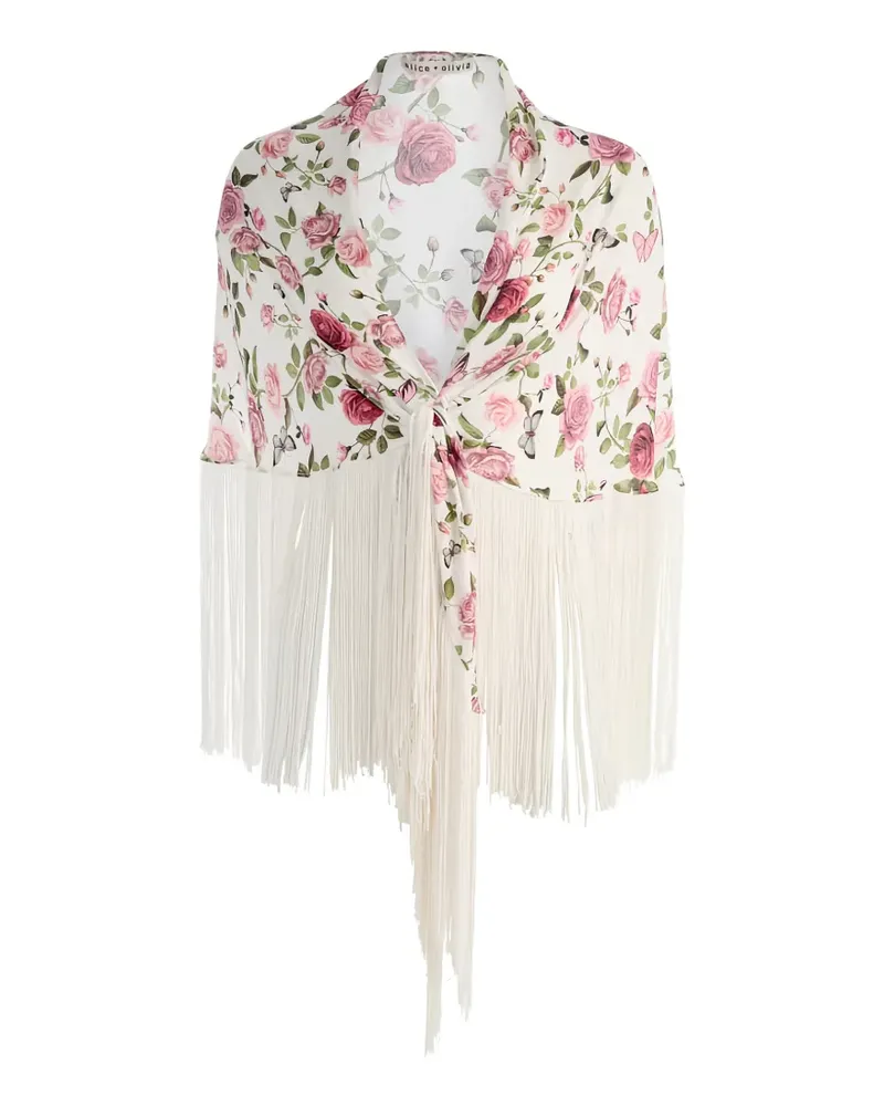 Alice + Olivia Mesha floral-print fringed scarf - Weiß Weiß