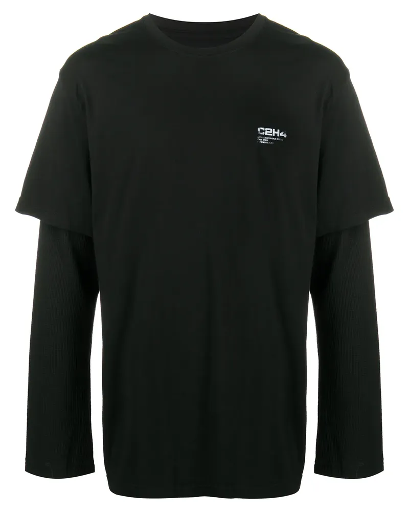 C2H4 Langarmshirt im Layering-Look - Schwarz Schwarz