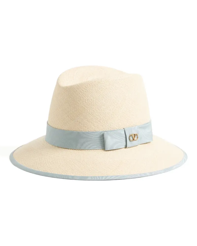 Valentino Garavani VLogo Signature straw hat with moiré ribbon - Nude Nude