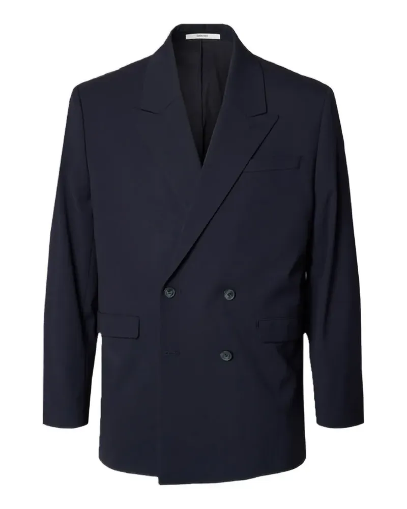 Selected double-breasted notch-lapel blazer - Blau Blau