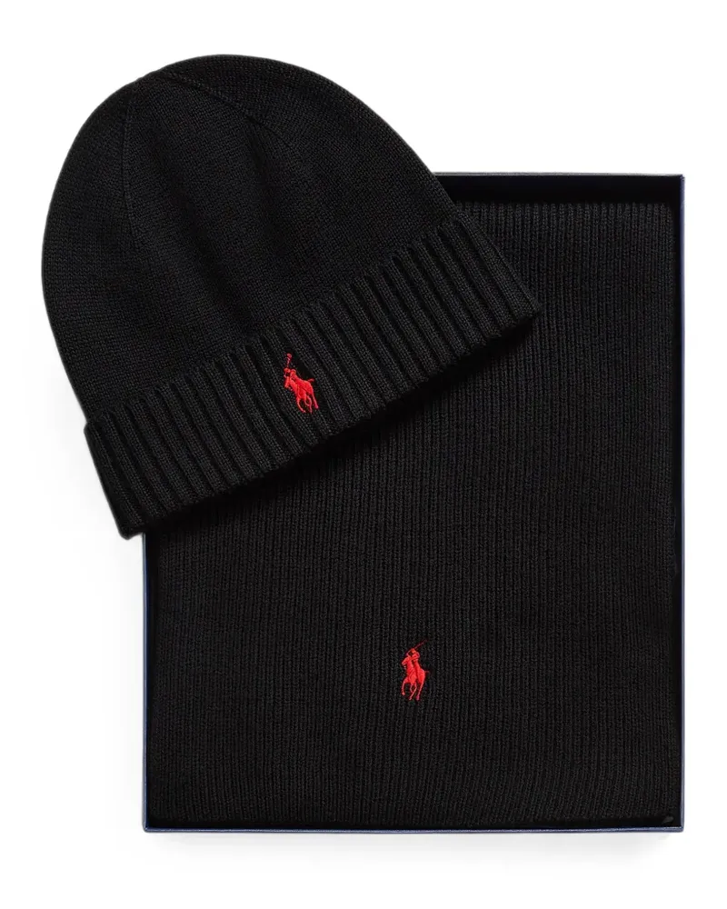 Ralph Lauren wool beanie & scarf gift set - Schwarz Schwarz