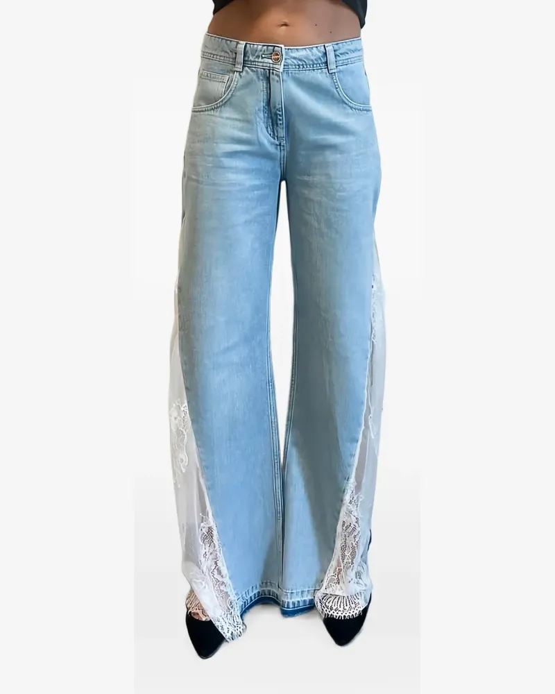Blumarine Wide-Leg-Jeans mit Spitzeneinsatz - Blau Blau