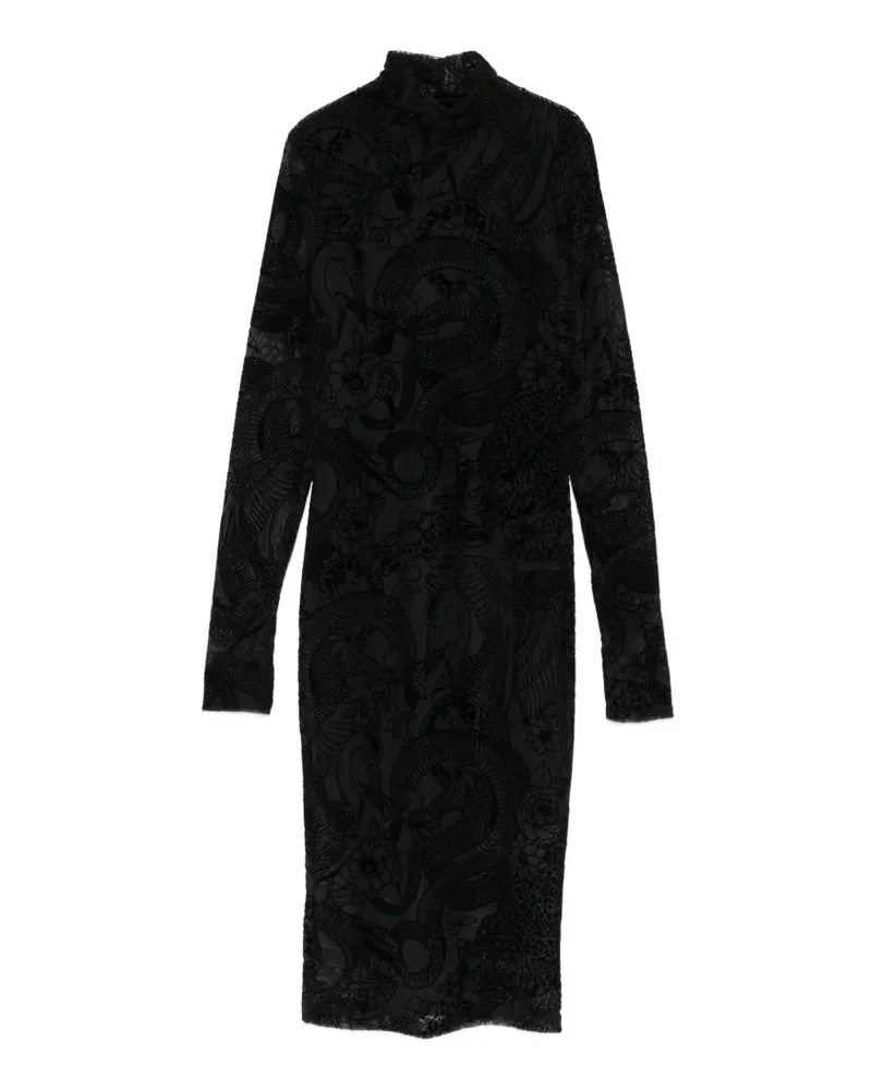 Just Cavalli Midikleid mit Stehkragen - Schwarz Schwarz