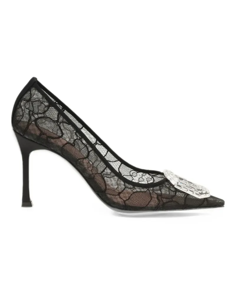 Amina Muaddi Camellia crystal-embellished lace pumps - Schwarz Schwarz