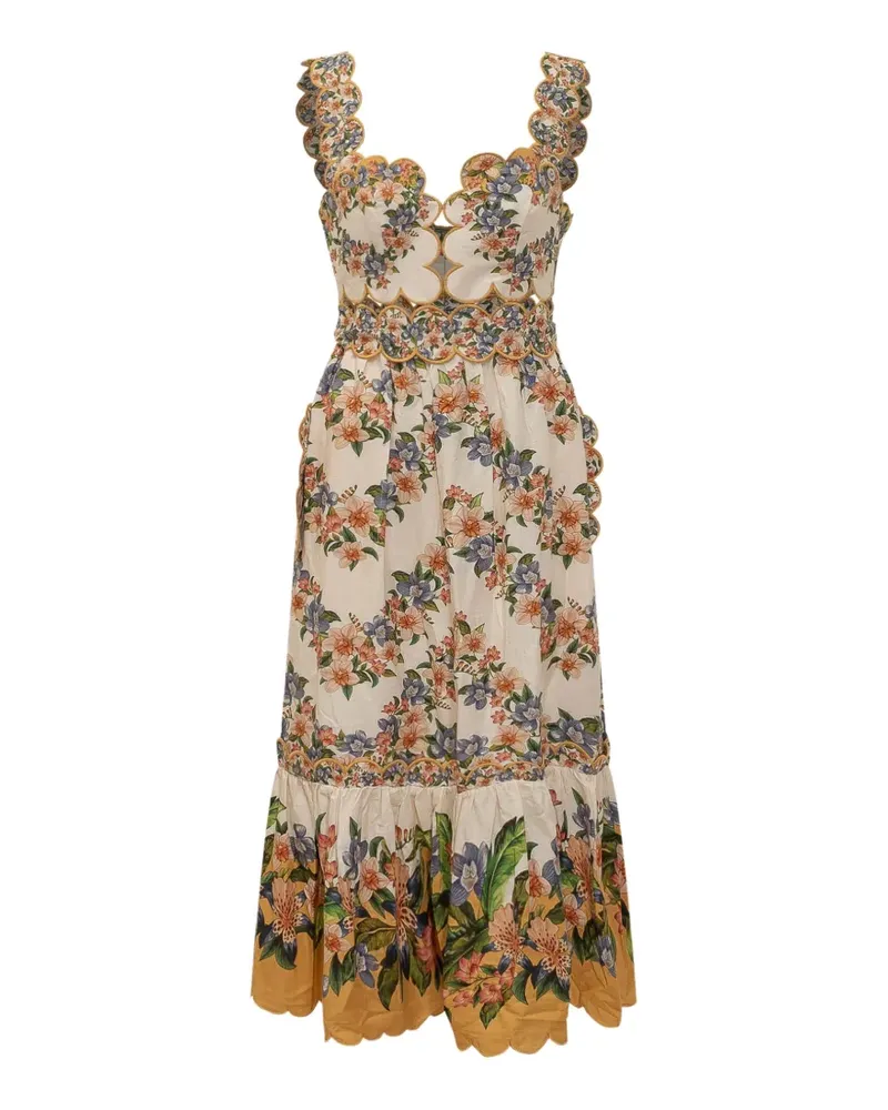 FARM Rio Sand Hilo Midikleid mit Wellensaum - Nude Nude