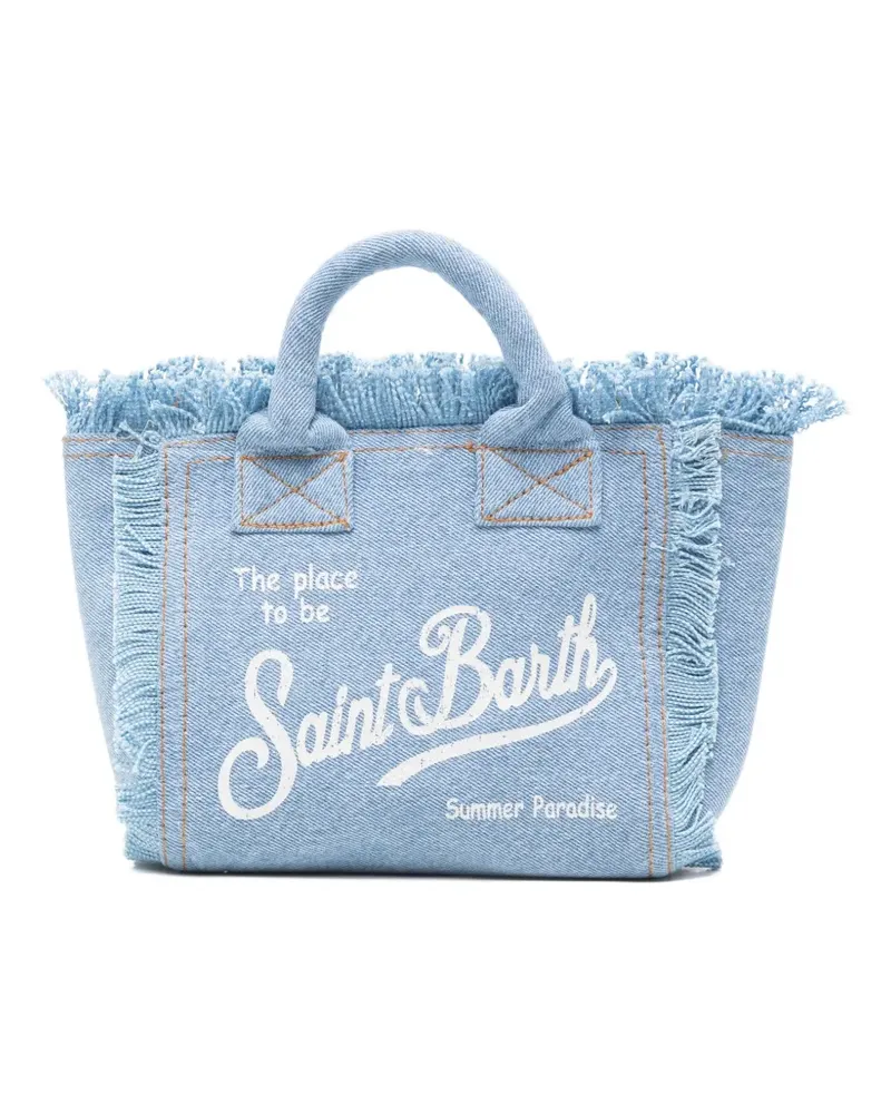 MC2 Saint Barth mini Vanity frayed logo-print tote bag - Blau Blau