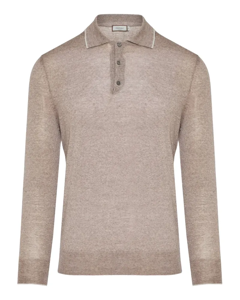 Canali Langärmeliges Poloshirt - Braun Braun