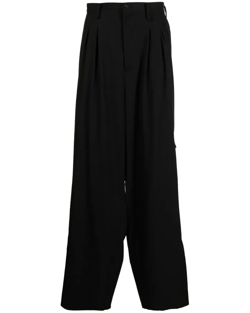 Yohji Yamamoto Weite Hose mit Bundfalten - Schwarz Schwarz