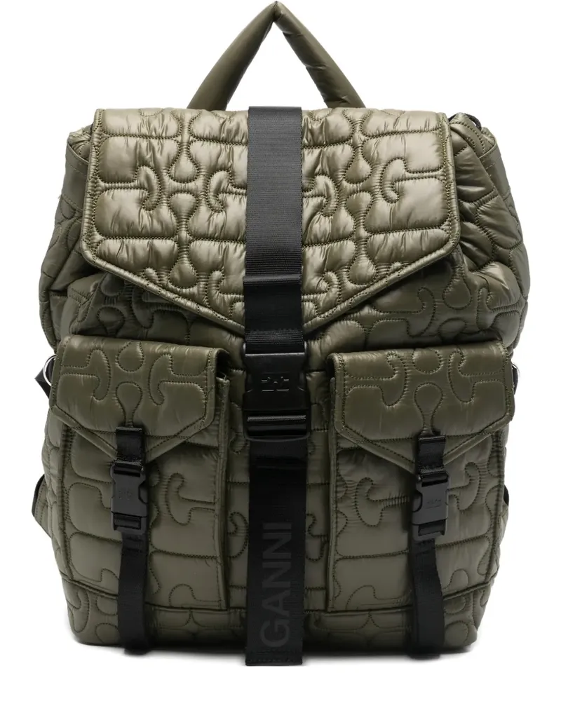 Ganni quilted flap-pocket backpack - Grün Grün