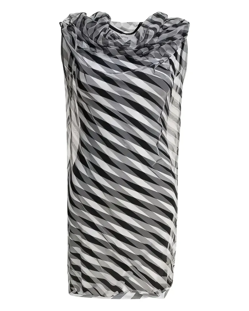 Max Mara Gestreiftes Kleid mit Wasserfallkragen - Schwarz Schwarz