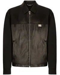 Dolce & Gabbana Lederjacke mit Logo-Schild Schwarz