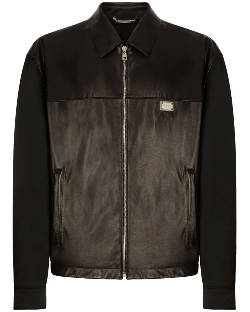 Dolce & Gabbana Lederjacke mit Logo-Schild - Schwarz Schwarz