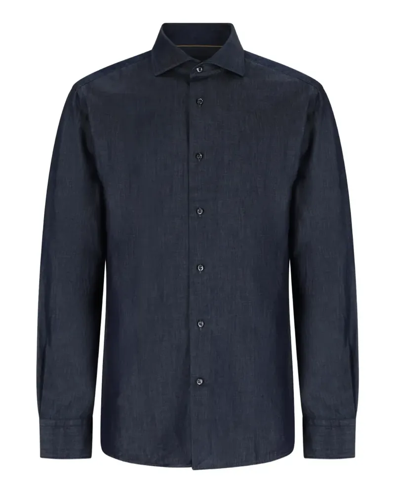 HUGO BOSS slim-fit shirt in denim with cashmere - Blau Blau
