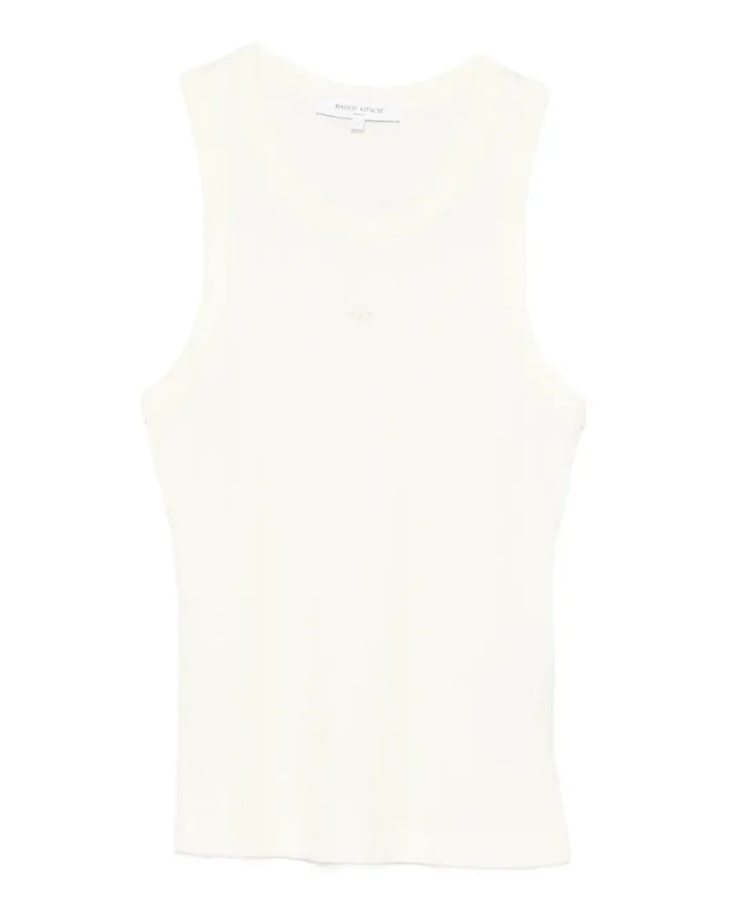 Kitsuné Geripptes Tanktop mit Stickerei - Weiß Weiß
