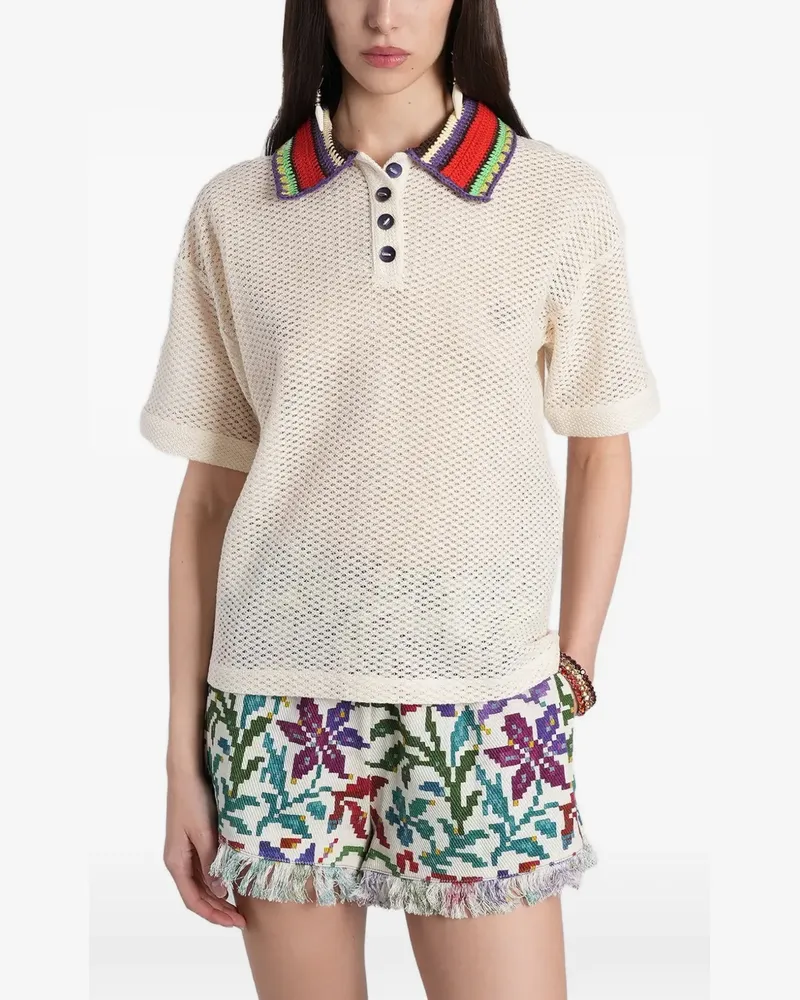 SIEDRES crochet-collar open-knit polo shirt - Nude Nude