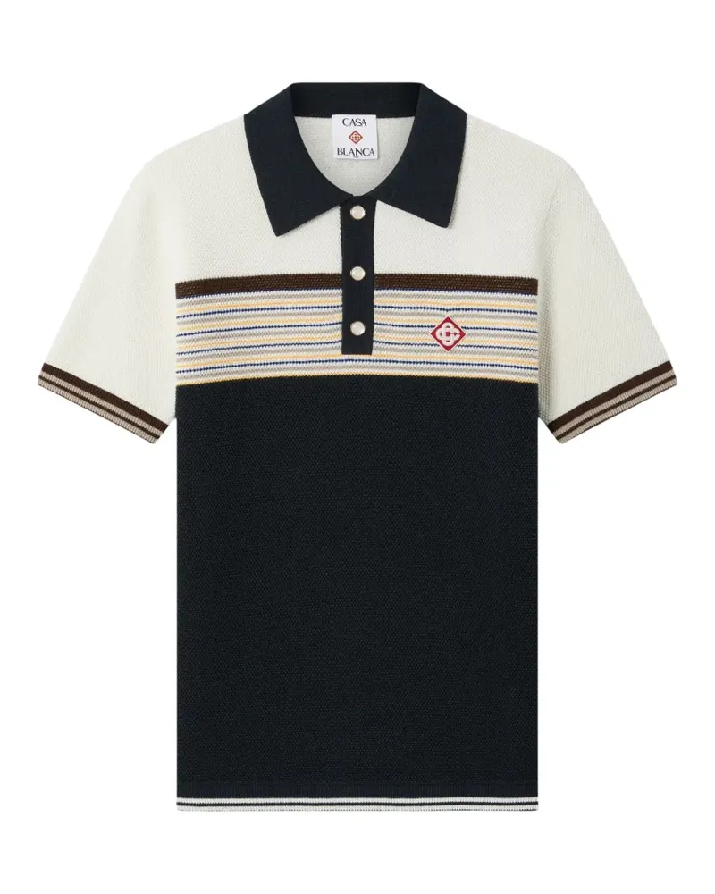 Casablanca Paris Café Culture striped logo-patch polo shirt - Blau Blau