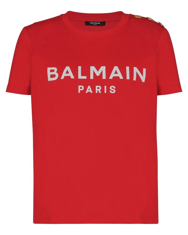 Balmain T-Shirt mit Schulterknöpfen - Rot Rot
