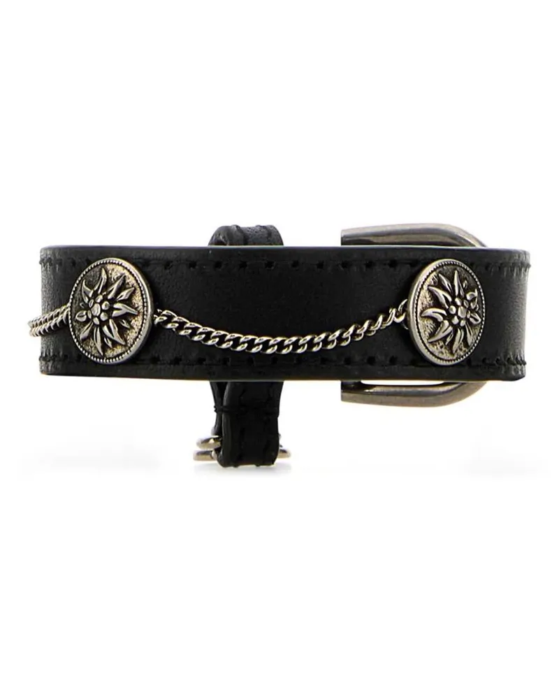 Prada Lederarmband mit Blumenanhänger - Schwarz Schwarz