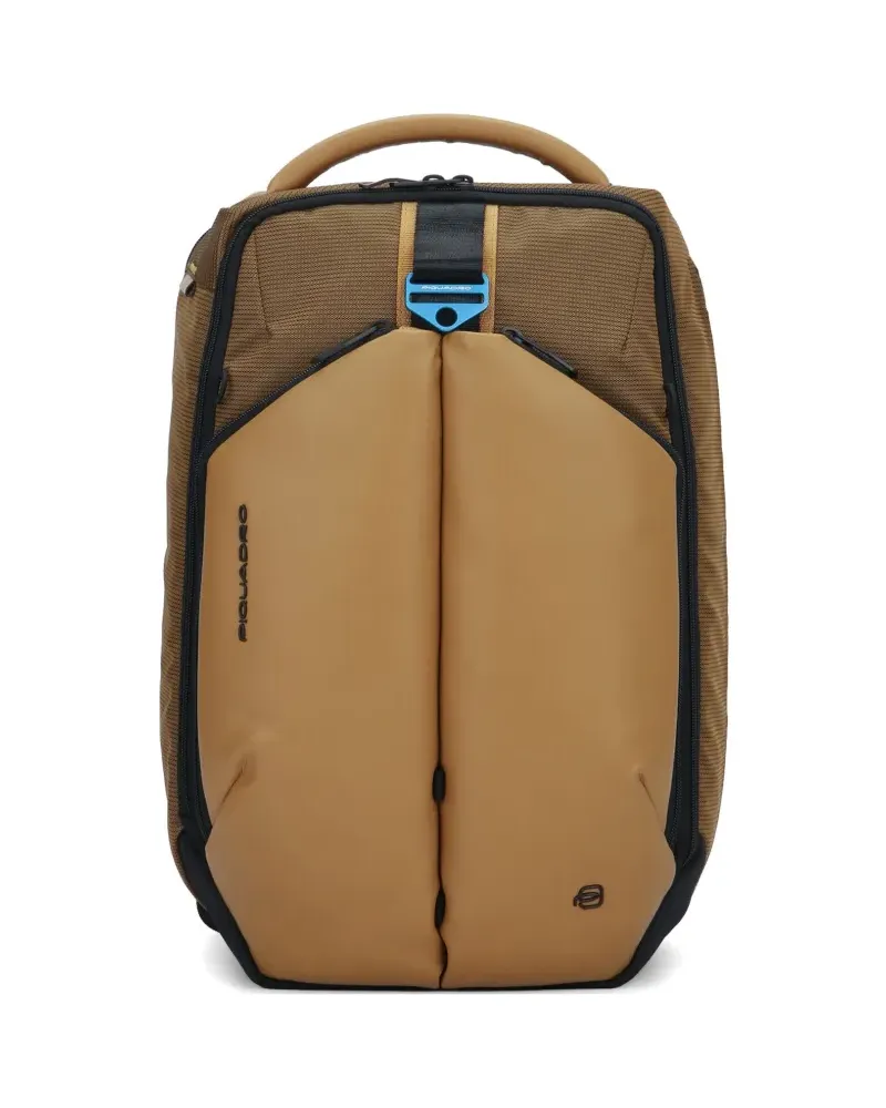 Piquadro panelled logo-print backpack - Braun Braun