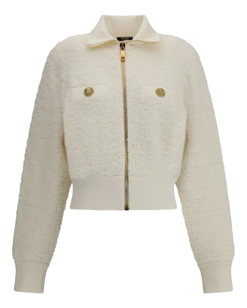 Balmain Tweed-Bomberjacke mit Reißverschluss - Weiß Weiß