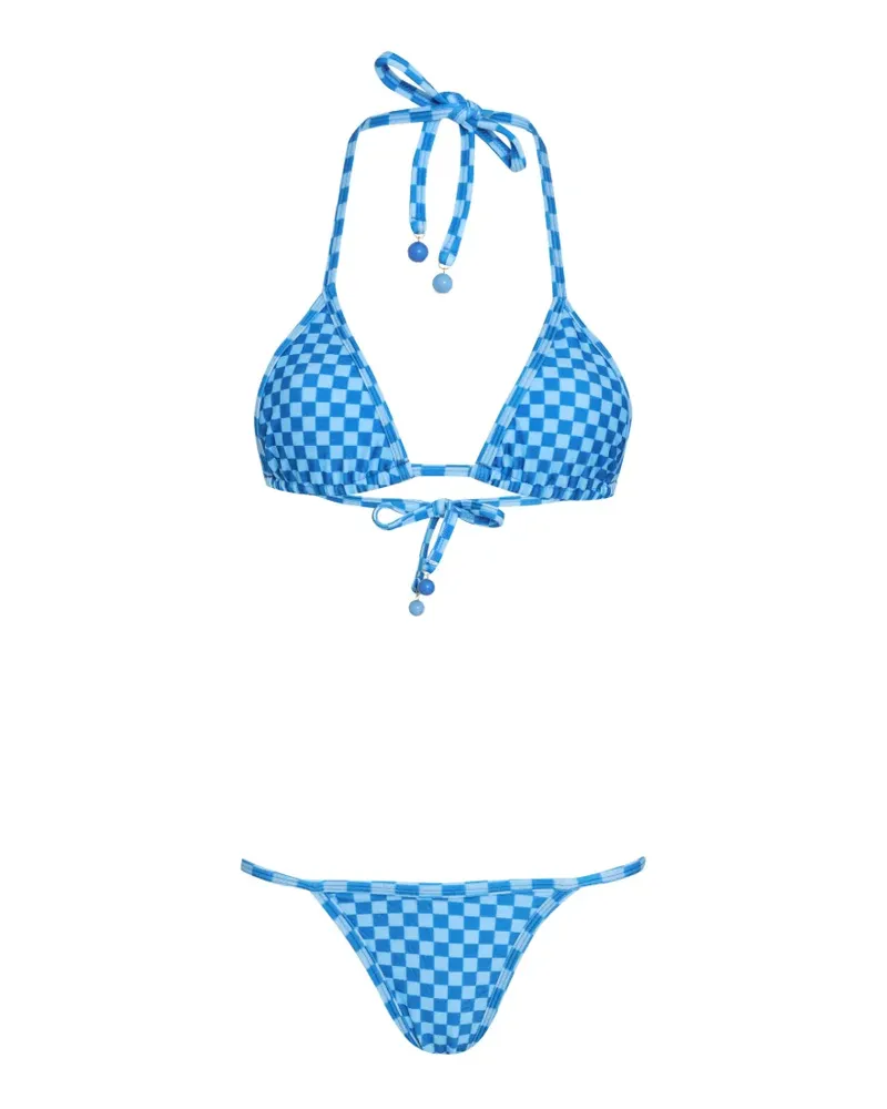 Amir Slama beaded checked bikini - Blau Blau