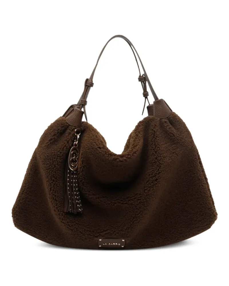 LA CARRIE Teddy Schultertasche mit Logo-Schild - Braun Braun