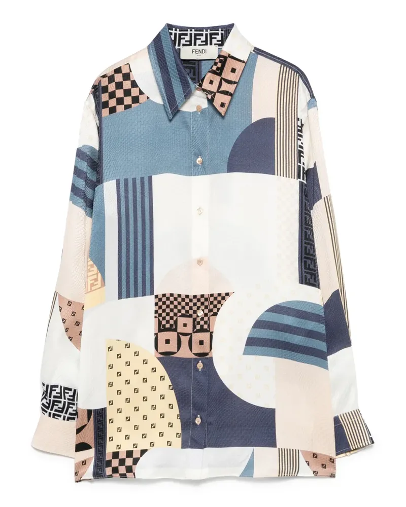 Fendi Seidenhemd mit Print - Blau Blau