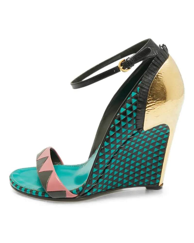 Sergio Rossi geometric-pattern ankle-strap wedge sandals - Gold Gold