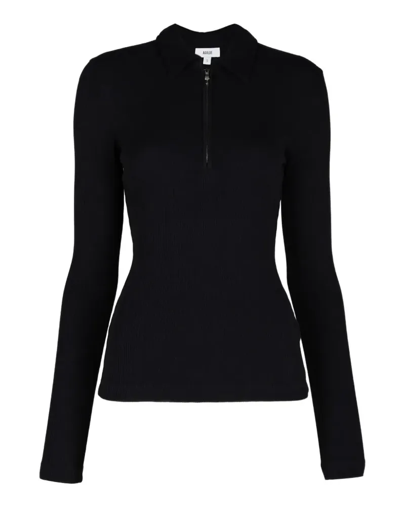 AGOLDE Amica ribbed-knit zip-up polo shirt - Schwarz Schwarz