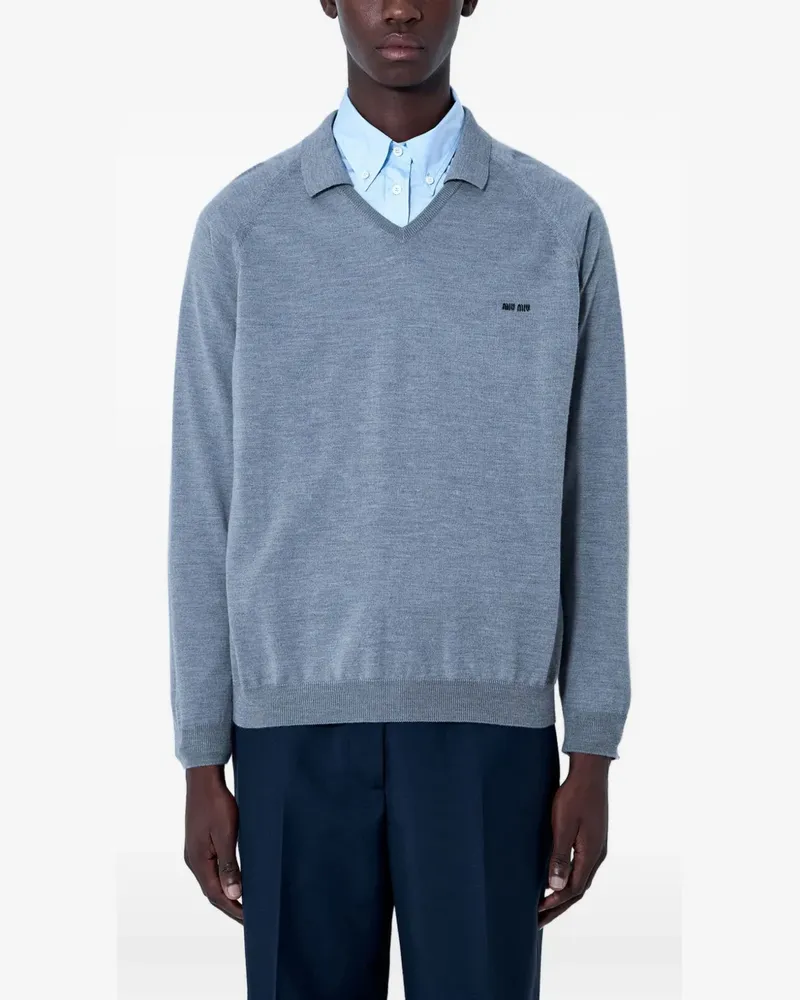 Miu Miu logo-embroidered V-neck sweater - Grau Grau