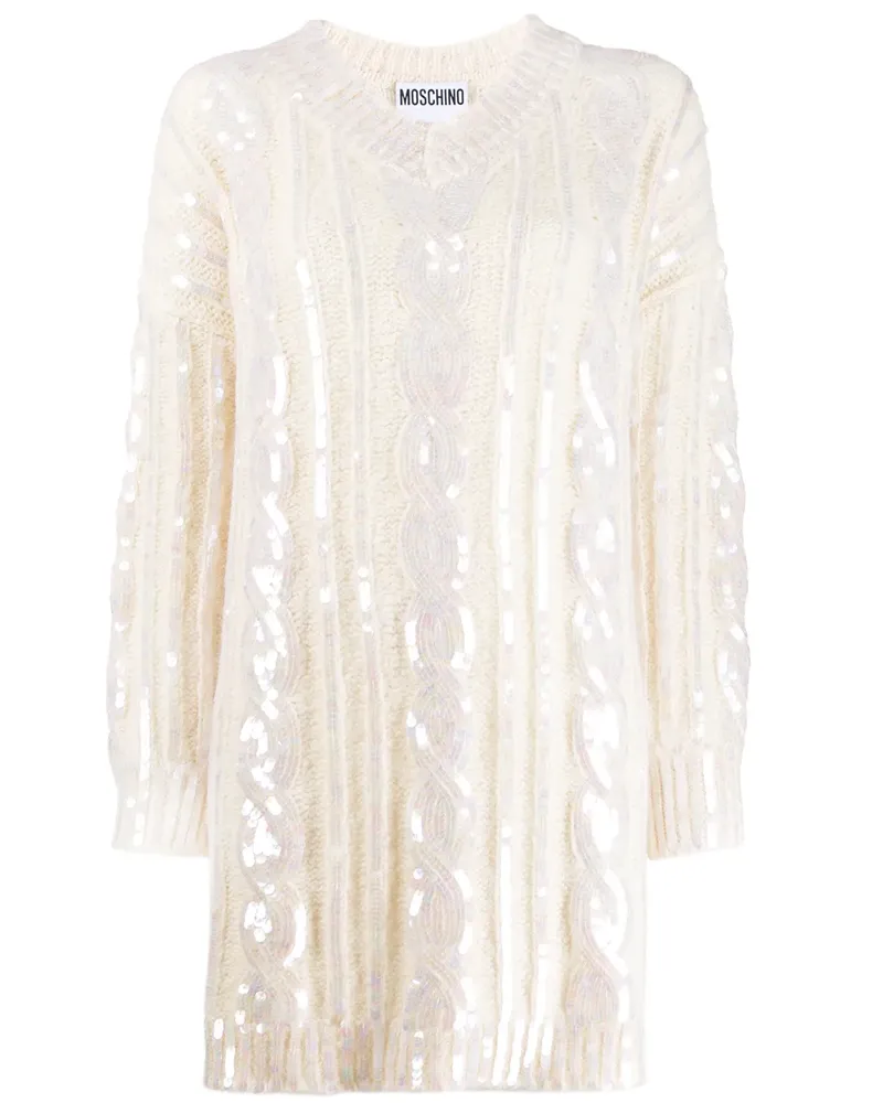 Moschino Strickkleid mit Pailletten - Weiß Weiß