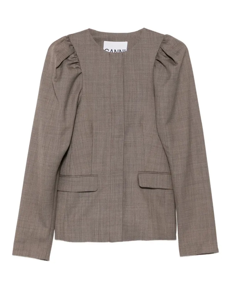 Ganni Melierte Wolljacke mit Puffärmeln - Braun Braun