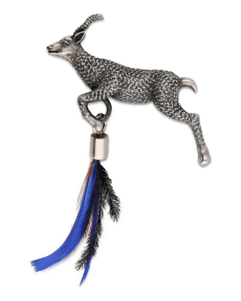 Dries van Noten Silberne Federbrosche Silber